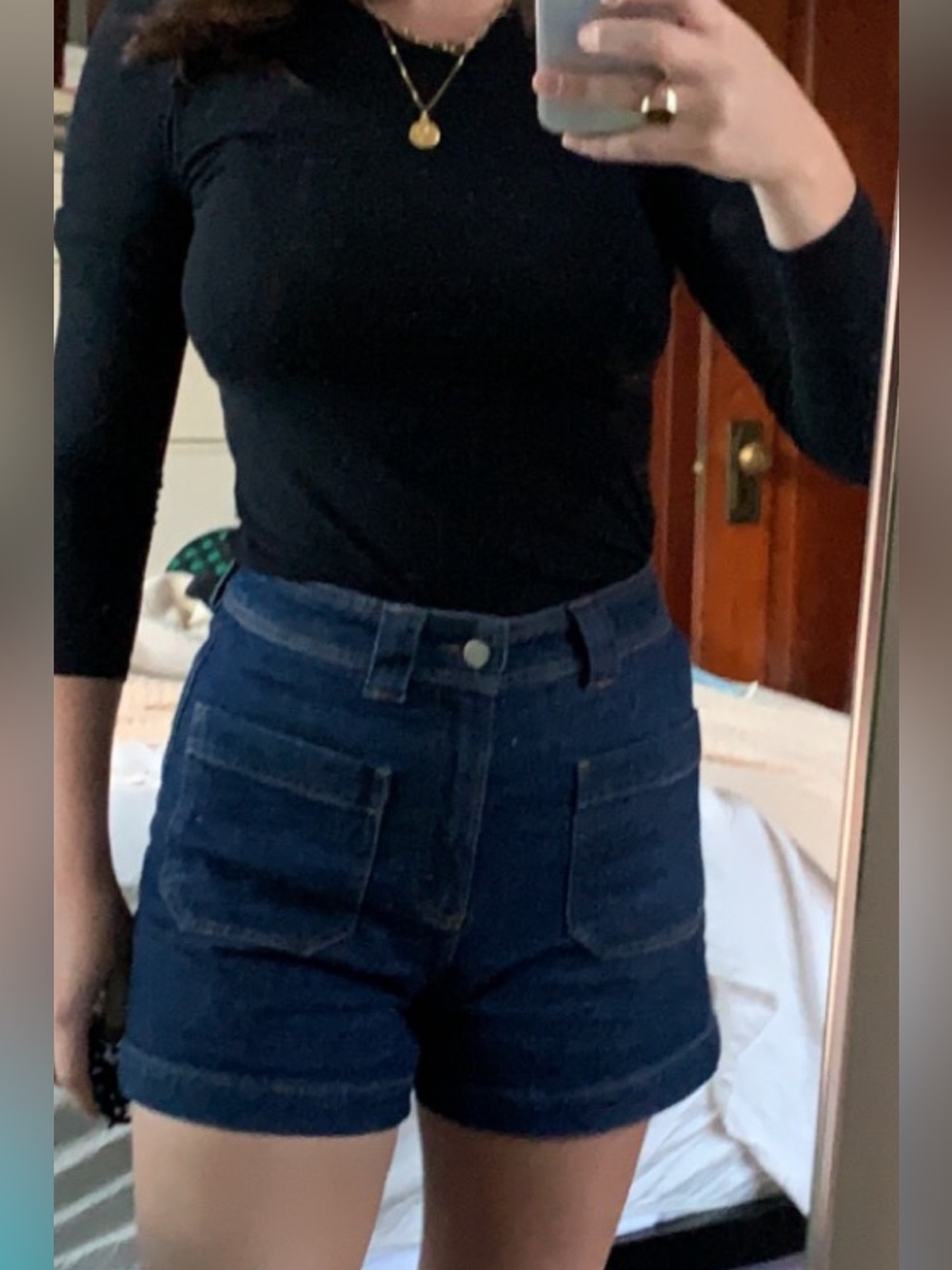 & Other Stories Dark Blue High-Waist Denim Shorts